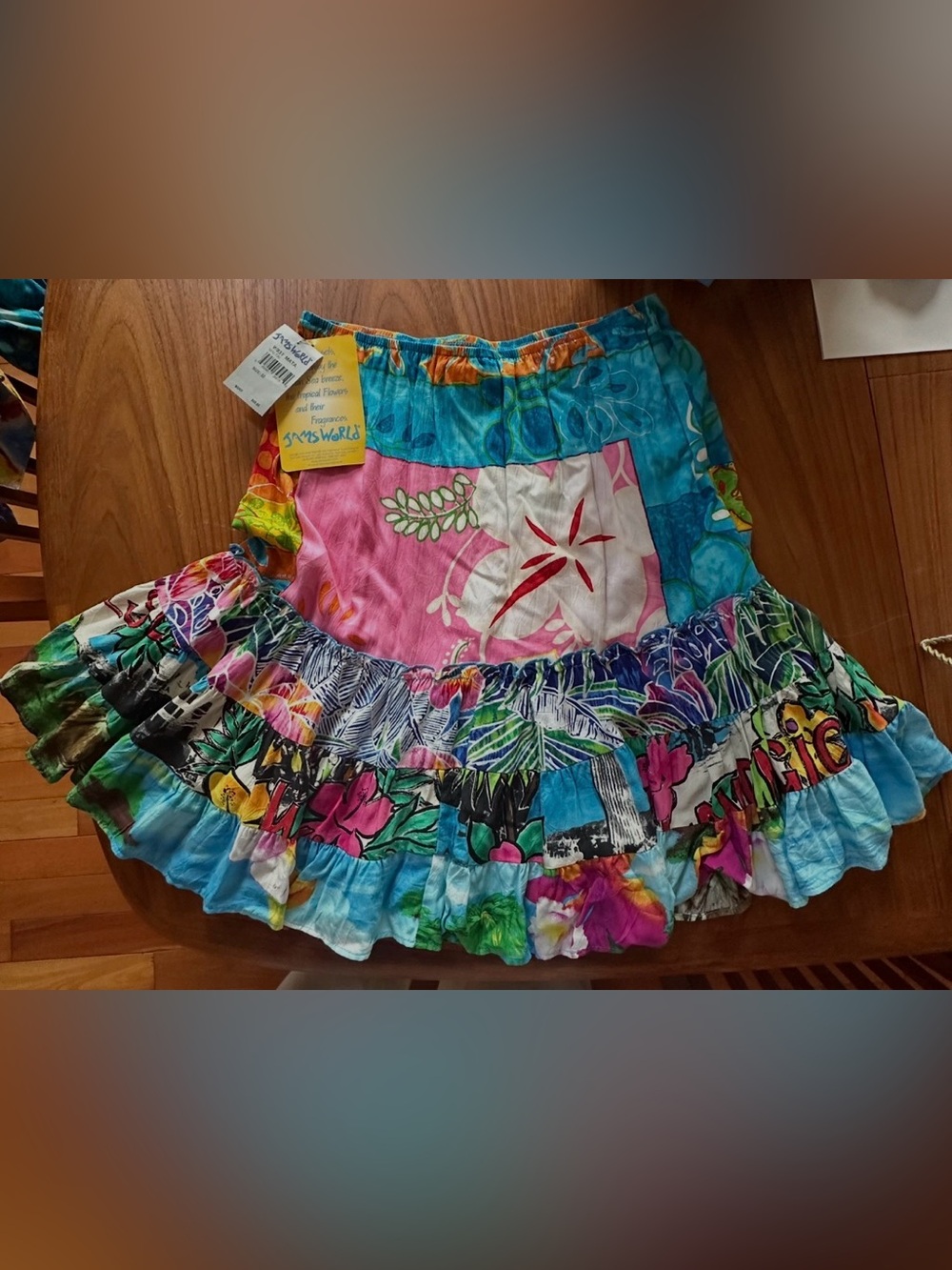 Jams World Bright Multicolor Floral Tiered Skirt - Turquoise Pink Blue - Retired